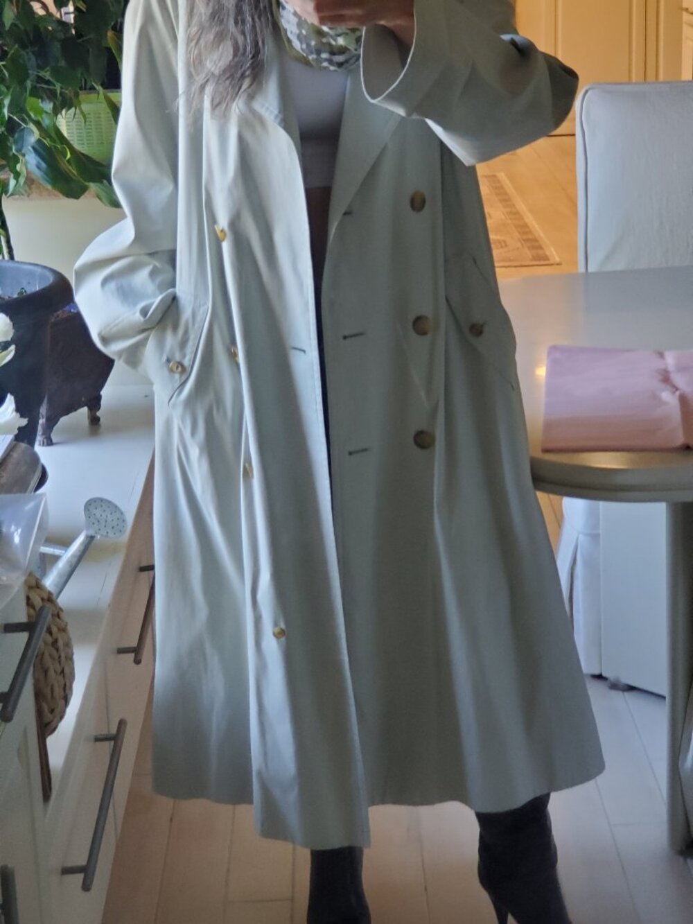 BURBERRY TRENCH COAT X-LONG COTTON BLEND - LIGHT SAGE GREEN - - Picture 7 of 16